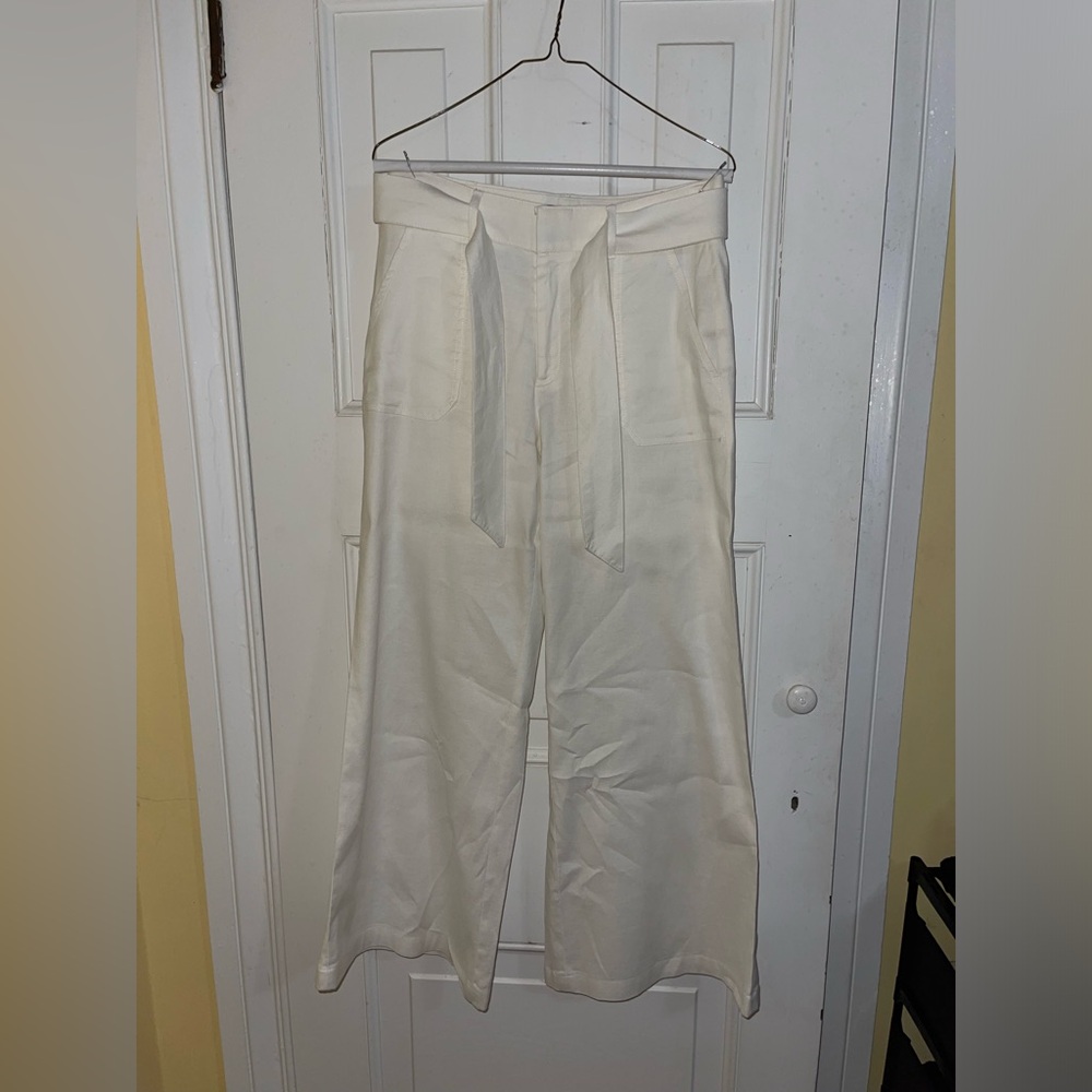 Banana Republic Cream High-Waist Wide Leg Pants with Tie
